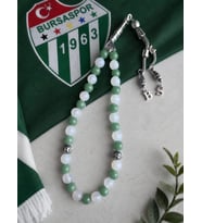 Bursaspor Renklerinde Yeşil Florit ve Beyaz Akik Taraftar Tesbihi
