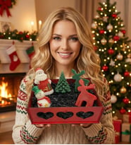 Ahşap Kasada Handmade Yılbaşı Mum Seti 5li - Noel Baba , Kardan Adam , Çam Ağacı ve Geyikler