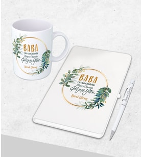 Kişiye Özel  Babalar Günü Hediyesi Defter& Kupa   &Kalem Seti