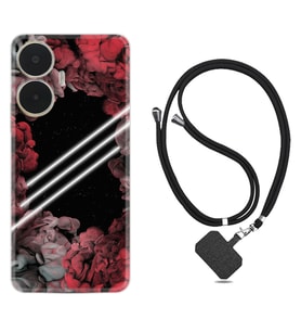 Realme C55 Kılıf Silikon Boyun Askılı İpli Desenli Silikon Flowers Line 1732
