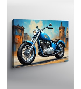 Kanvas Tablo Mavi Chopper Motosiklet