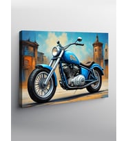 Kanvas Tablo Mavi Chopper Motosiklet