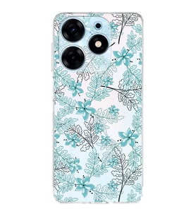 PrintiFy Tecno Spark 10 Pro Uyumlu Kamera Korumalı Floral Su Yeşili Tasarımlı Şeffaf Silikon Kılıf