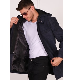 PLT8335 DEWBERRY ERKEK PALTO-DİAGONAL SİYAH-MAVİ