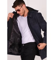 PLT8335 DEWBERRY ERKEK PALTO-DİAGONAL SİYAH-MAVİ