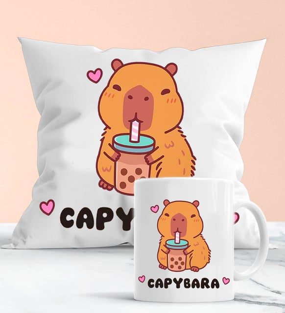 Kapibara Capybara Yastık & Capybara Kupa Hediye Seti