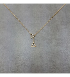 Altın Kaplama Çift Üçgen Geometrik Gümüş Kolye