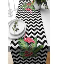 Pelangi Zigzag Geometrik Desenli Ve Flamingo Leke Tutmaz Kumaş Salon Mutfak Masa Değişik Modelleri Runner, Siyah-Beyaz-Yeşil 40 x 140