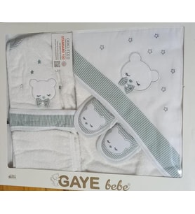 GAYE ERKEK BEBEK AYICIK BORNOZ  HAVLU SETİ (Mint Yeşili)