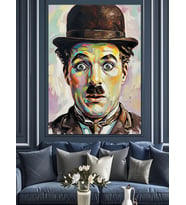 Charlie Chaplin Komik Portresi Dekoratif Kanvas - Mdf Ahşap Tablo