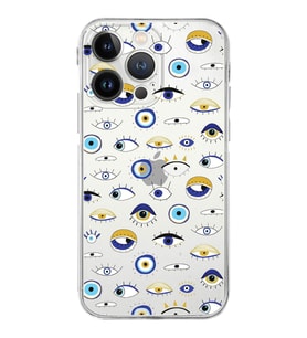 PrintiFy iPhone 13 Pro ile Uyumlu Nazar Boncuğu 2 Baskılı Kamera Korumalı Şeffaf Silikon Kılıf