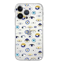 PrintiFy iPhone 13 Pro ile Uyumlu Nazar Boncuğu 2 Baskılı Kamera Korumalı Şeffaf Silikon Kılıf