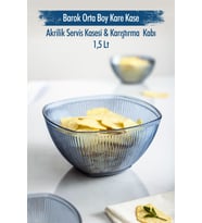 Akrilik Barok Lacivert Orta Boy Kare Meyve & Salata Kasesi & Karıştırma Kabı / 1,5 Lt (CAM DEĞİLDİR)
