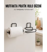 2’li Siyah Metal Rulo Kağıt Tutucu Yapışkanlı Banyo Ve Mutfak Kağıtlık
