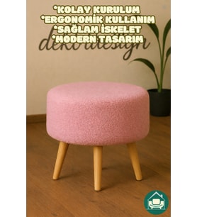 Yuvarlak Ayak Uzatma Pufu Gürgen Ayaklı Pembe Puf Koltuk