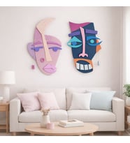 Modern Renkli İkili Soyut Yüz 50x50 cm Duvar Dekoru Ev, Ofis ve Kafe Dekorasyonu