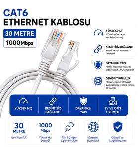 CAT6 Fabrikasyon Ethernet Kablo 30 Metre