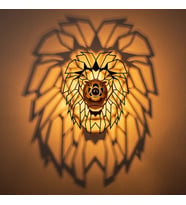 Lion Aslan Desenli Yansıtma Tasarımlı Doğal Ahşap MDF Lazer Rustik Salon Aplik Duvar Dekoru