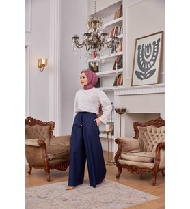 1138-Denim Lastikli Bol Paça Pantolon Lacivert