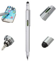 Özel Üretim Çok Fonksiyonlu Tükenmez Teknik Kalem – Cetvelli, Tornavidalı, Su Terazili, Touchpen Dokunmatik Uçlu, Mimar ve Mühendisler Için Pratik Hediyelik Kalem (Gri)