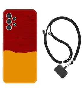 Samsung Galaxy M14 Kılıf Silikon Boyun Askılı İpli Desenli Silikon Sarı Kırmızı Boya 1708