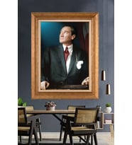 Altın Varaklı Çerçeveli Paspartulu Atatürk Tablo nh224 (Gold)