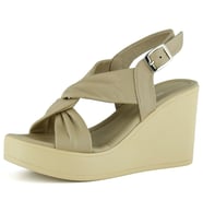 Erkan Saçmacı Monica Vizon Hakiki Dana Derisi Çapraz Burgulu Dolgu Topuklu Slingback Sandalet