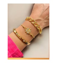 Altın Kaplama 3 lü Kombin Bileklik Seti Gold Renk Kadın Zincir Bilezik Künye Asansör Pandora
