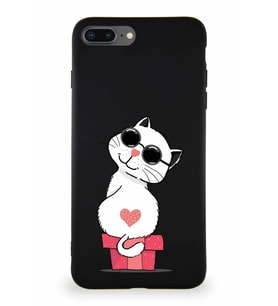 Apple iPhone 8 Plus Soft Premier Kapak Coolcat Tasarımlı Silikon Kılıf - Siyah (Şeffaf)