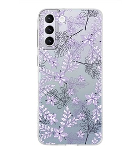 Samsung Galaxy S21 Plus Kapak Floral Lila Tasarımlı Şeffaf Silikon Kılıf