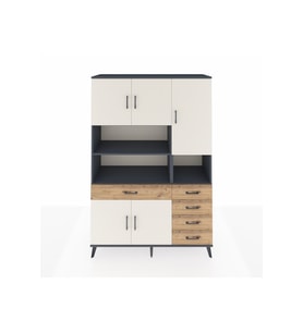 Hyperion Dolap 9 Raflı 5 Çekmeceli 5 Kapaklı 132x44x195 Antrasit-Aytaşı/Çam
