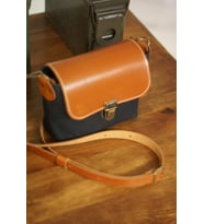 Mini Tote Hakiki Deri & Mumlu Kanvas Çanta Siyah-Taba