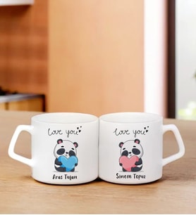 Çiftlere Özel İsimli Sevimli Panda Temalı Espresso Bardak