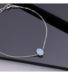 925 Ayar Gümüş Aquamarine Taşlı Oval Bileklik