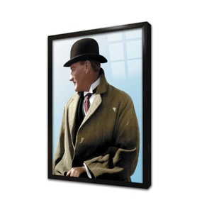 Şapkalı Atatürk Çerçeveli Cam Tablo