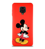 Xiaomi Redmi Note 9S Soft Premier Kapak Mickey Mouse-D Tasarımlı Silikon Kılıf - Kırmızı (Şeffaf)