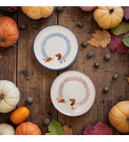 Mavi ve Pembe'li porselen yuvarlak mini sunum tabağı 2'li
