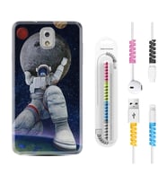 Samsung Note 3 4 5 8 9 20 Ultra 10 Lite Kılıf Kablo Koruma Spiral Silikon Astronot ve Dünya 1759