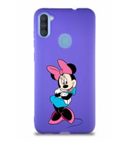Samsung Galaxy A11 Soft Premier Kapak Minnie Mouse-D Tasarımlı Silikon Kılıf - Mor (Şeffaf)