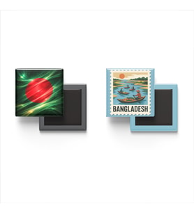 Buzdolap Magnetleri - Bangladeş Bayrağı ve Dakka Posta Pulu Tema - 2'li Set Magneti