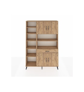 Arges Dolap 10 Raflı Tek Çekmeceli 4 Kapaklı 132x30x195 Çam-Çam/Çam