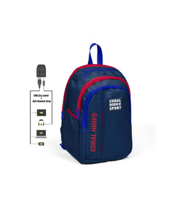 Coral High Sport Lacivert Kırmızı Beş Bölmeli USB Şarjlı Kulaklık Çıkışlı Sırt Çantası 23242