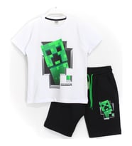 Minecraft Baskılı Erkek Çocuk Şortlu Takım 6 - 14 Yaş Siyah Beyaz