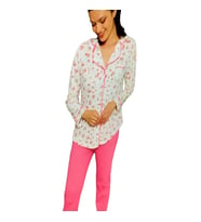 Limissi 23610 Pamuk Çiçek Desen Önden Düğmeli Bayan Pijama Takım (Pembe)