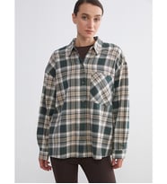 LCWAIKIKI Classic Yeşil Ekose Oversize Kadın Gömlek