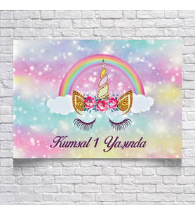 Unicorn Temalı Doğum Günü Afişi 35X50 cm