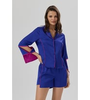 Addria Saks Mavisi Şortlu Saten Pijama Takımı
