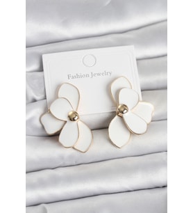 Beyaz Mineli Lotus Model Pirinç Kadın Küpe