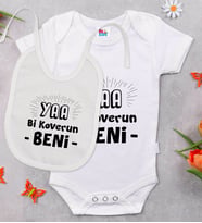 BK Kids Koverun Beni Tasarımlı Beyaz Bebek Body Zıbın ve Mama Önlüğü Hediye Seti-1