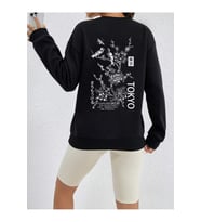 Unisex Tokyo Baskılı Tasarım Oversize Sweatshirt (Siyah)